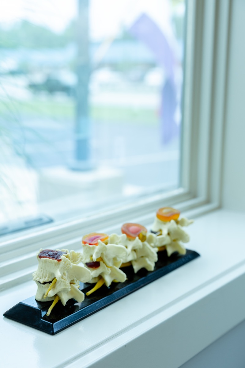 Spine display on a windowsill at the office